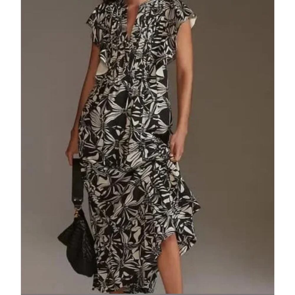 Maeve Black and White Floral Mini Dress